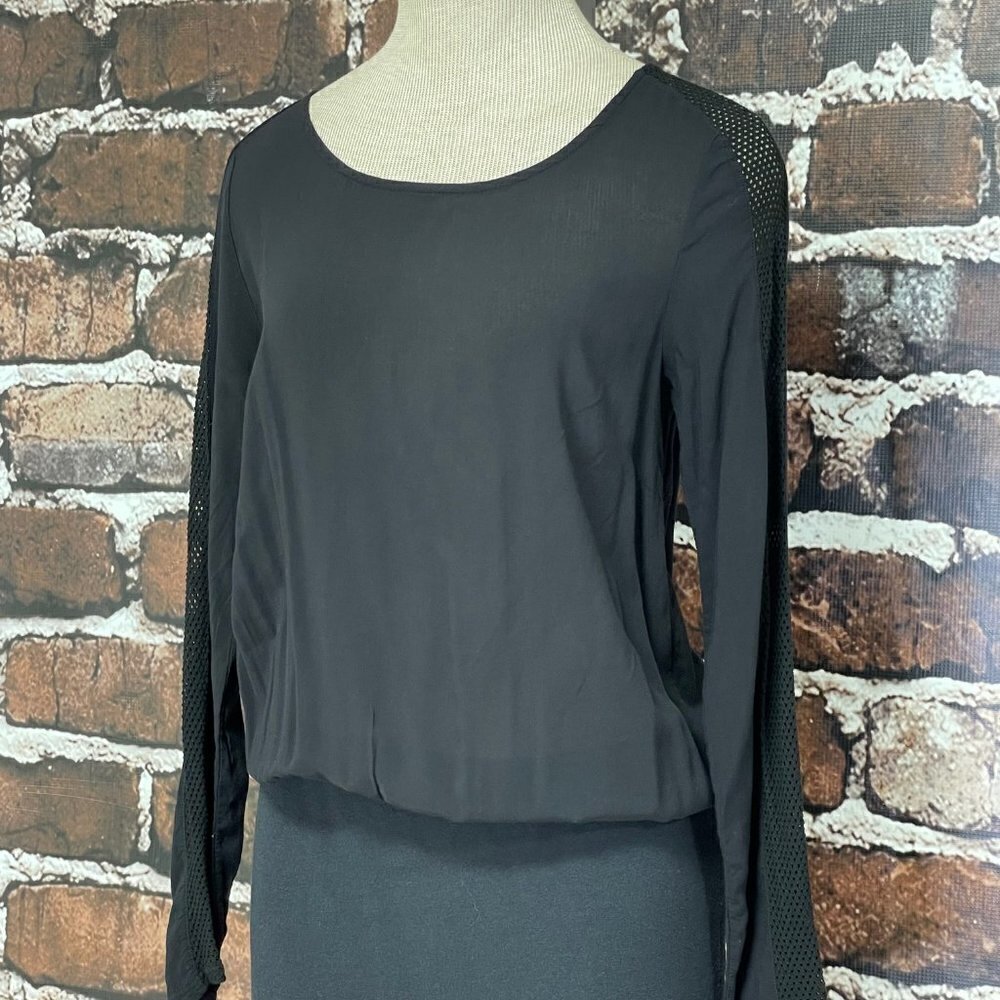 Splendid Dress Black Crochet Mesh Detail Long Sleeves Small